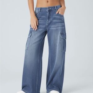 Halara Jeans Flex Low Rise Baggy Pockets Blue Wide-Leg Size Large